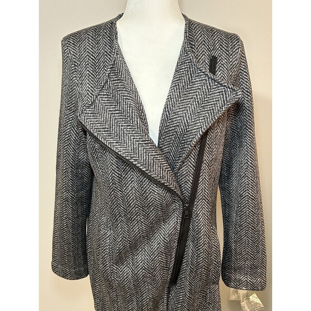 BANANA REPUBLIC Asymmetrical Houndstooth Charcoal Women’s Jacket Medium - Picture 4 of 9